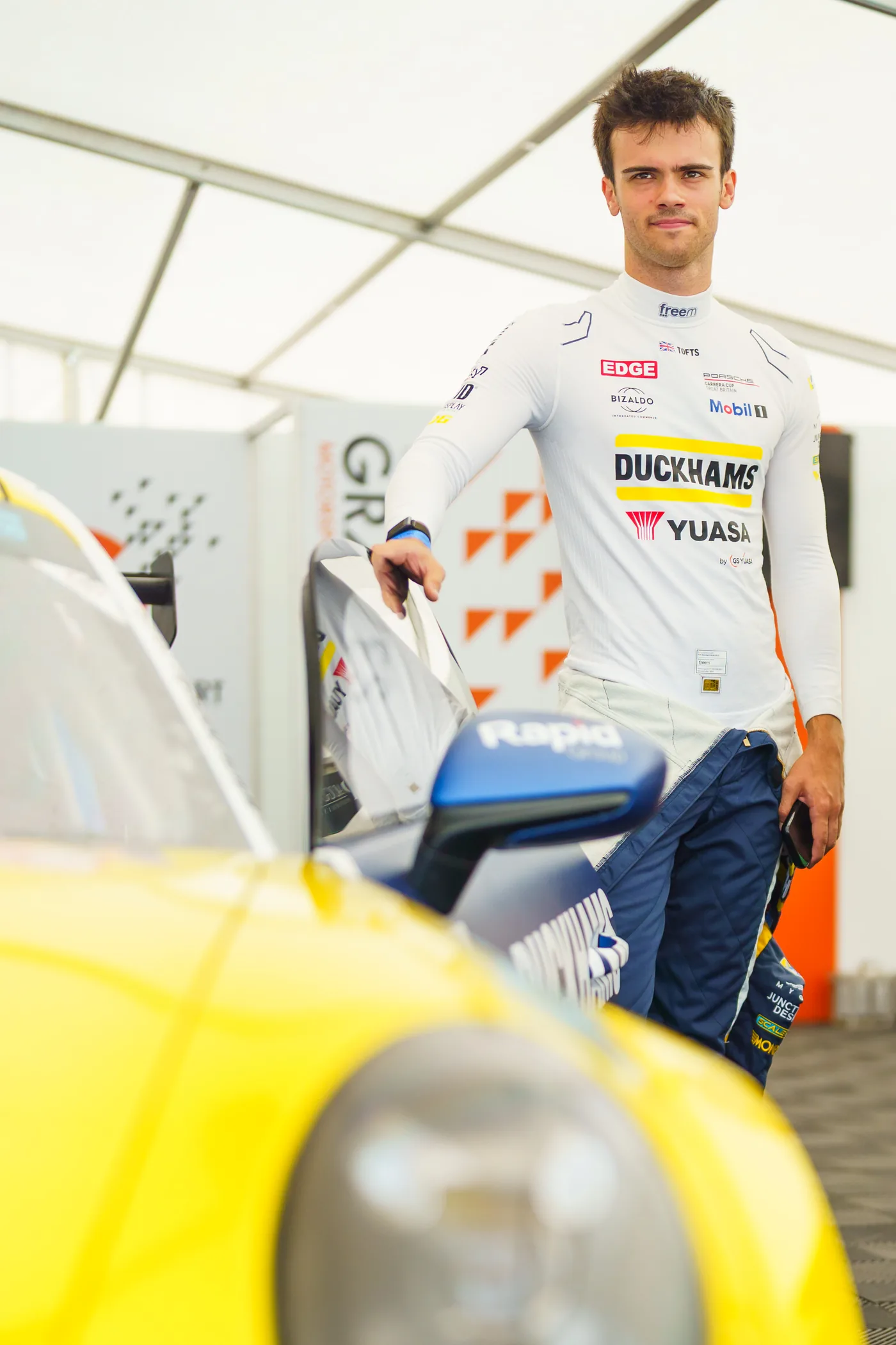 Jacob Tofts in the Duckhams Yuasa Racing awning